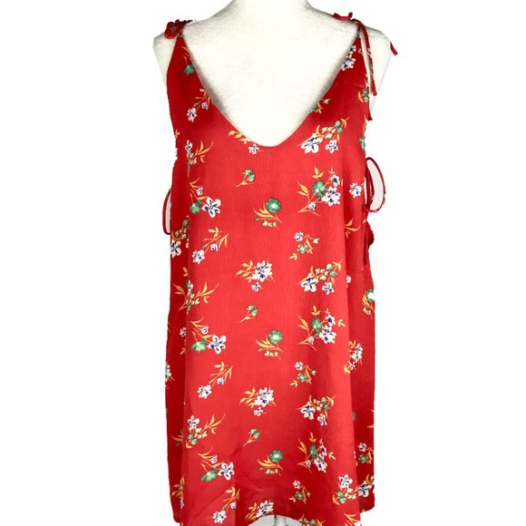 Forever 21 Dresses & Skirts - Womens Cute Bright Red Floral Shift Short Dress